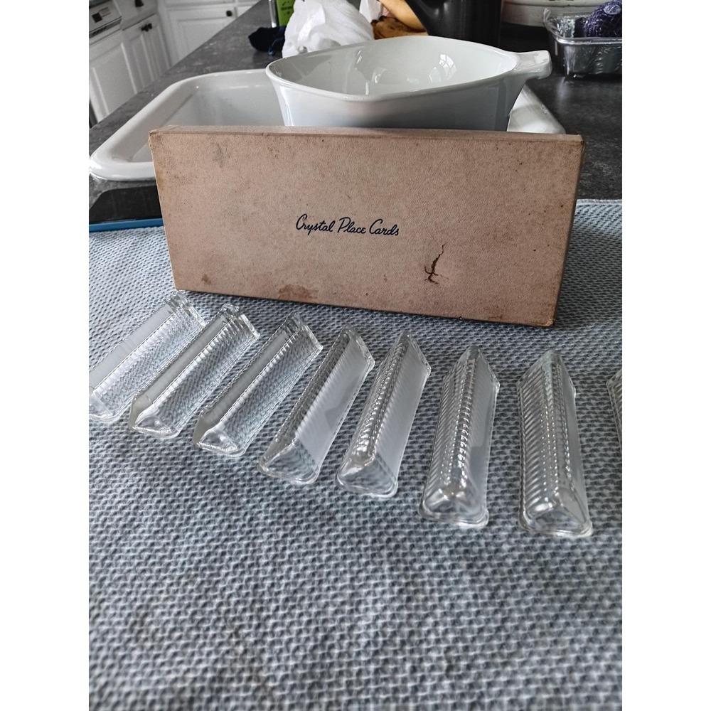 Vintage Crystal Place Card Holders Set of 8 in Original Box.  See photos